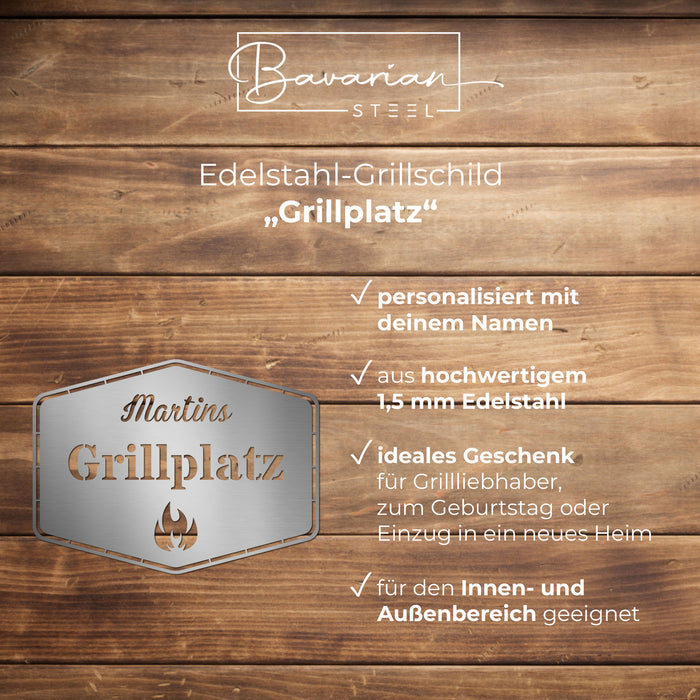 Personalisiertes Edelstahl-Grillschild "Grillplatz"