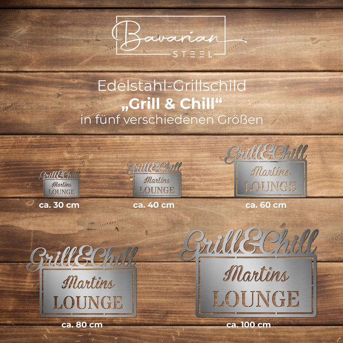 Personalisiertes Edelstahl-Grillschild "Grill & Chill"