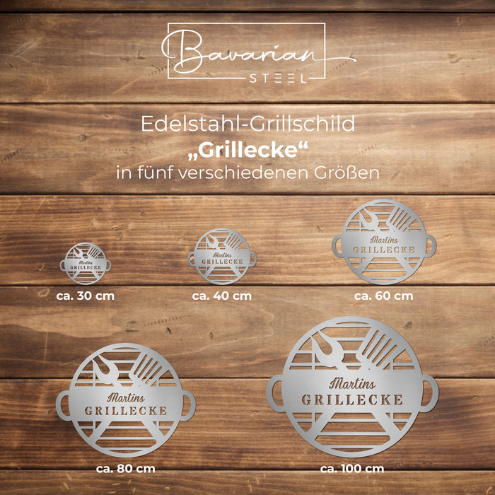 Personalisiertes Edelstahl-Grillschild "Grillecke"