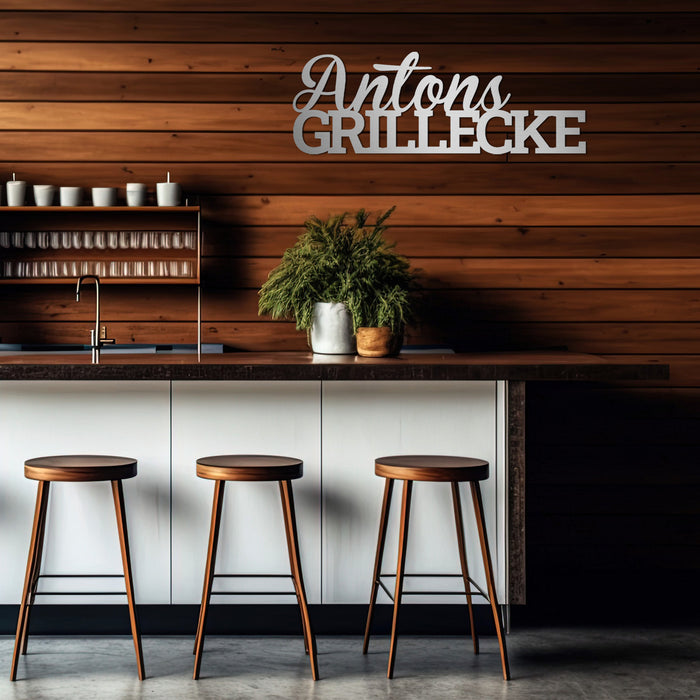 Personalisiertes Edelstahl-Grillschild "Schriftzug Grillecke"