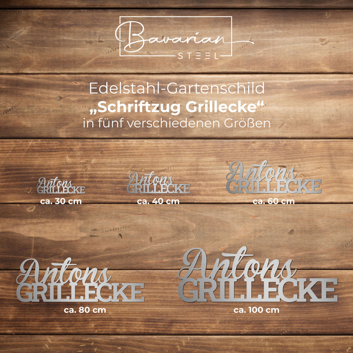 Personalisiertes Edelstahl-Grillschild "Schriftzug Grillecke"