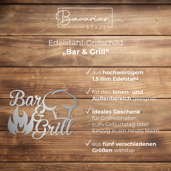 Edelstahl-Grillschild "Bar & Grill"