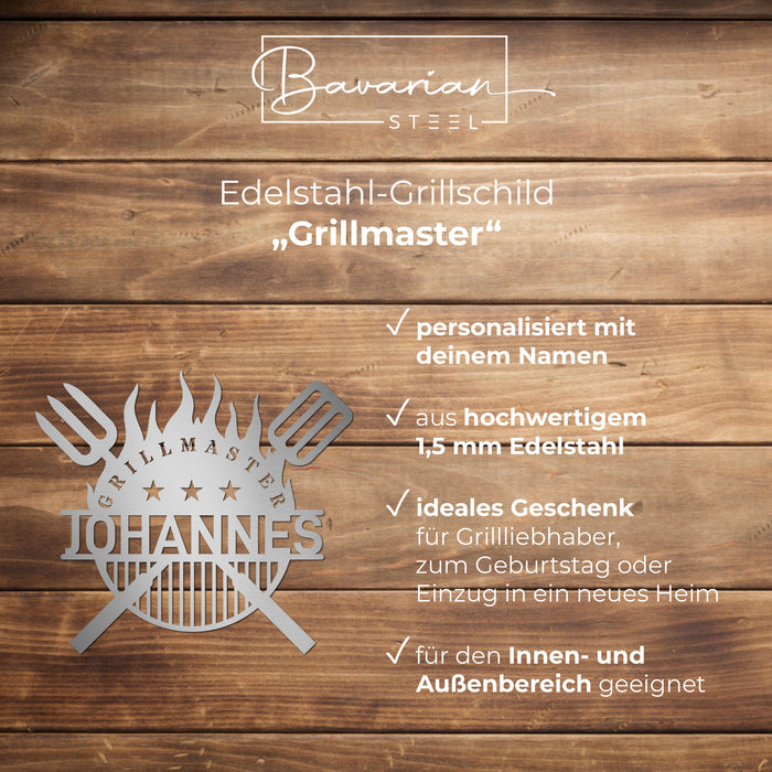 Personalisiertes Edelstahl-Grillschild "Grillmaster"