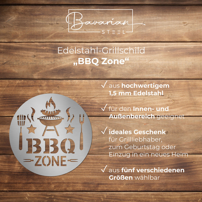 Edelstahl-Grillschild "BBQ Zone"