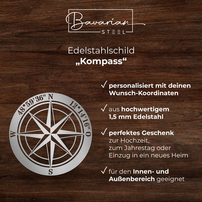 Personalisiertes Edelstahlschild "Kompass"