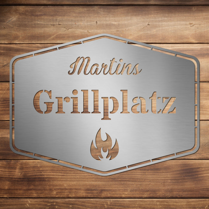 Personalisiertes Edelstahl-Grillschild "Grillplatz"