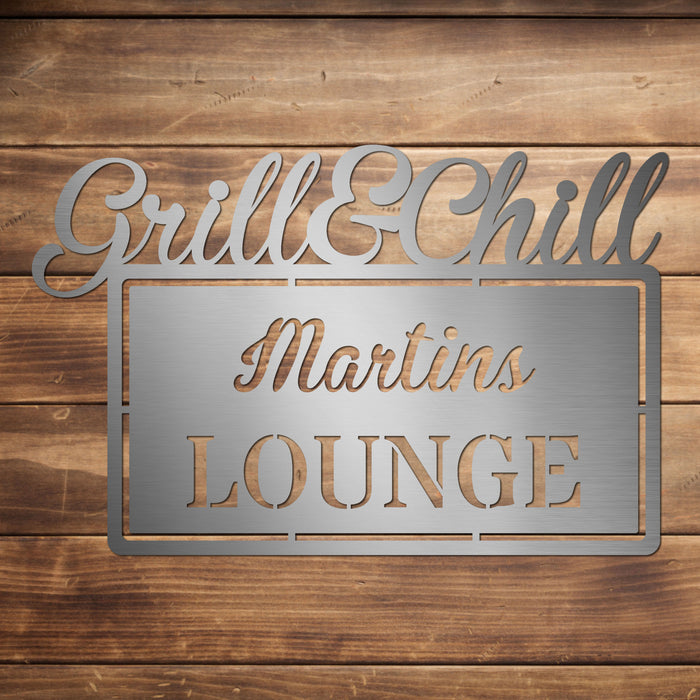 Personalisiertes Edelstahl-Grillschild "Grill & Chill"