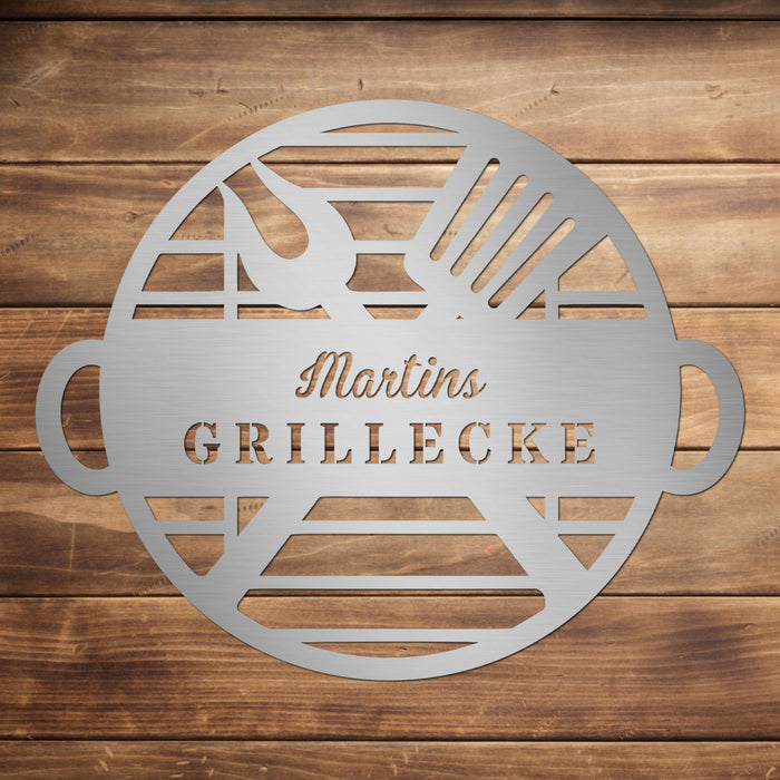 Personalisiertes Edelstahl-Grillschild "Grillecke"