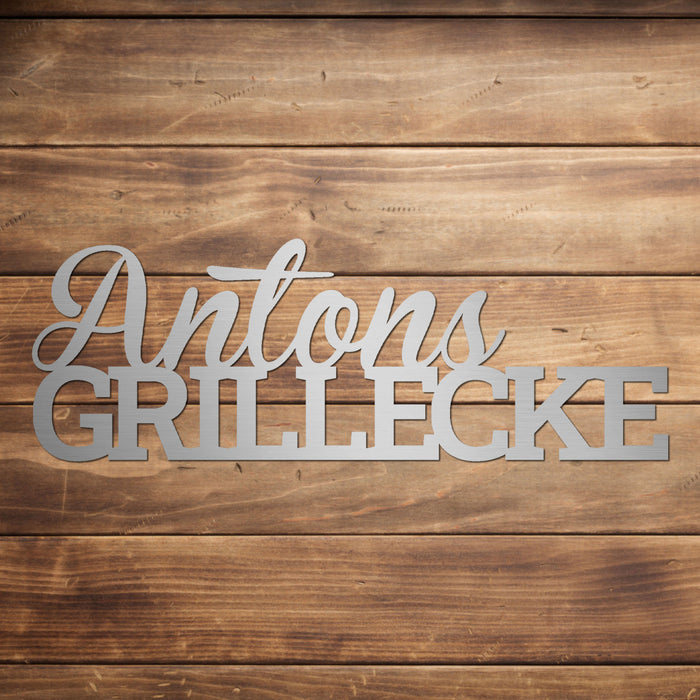 Personalisiertes Edelstahl-Grillschild "Schriftzug Grillecke"