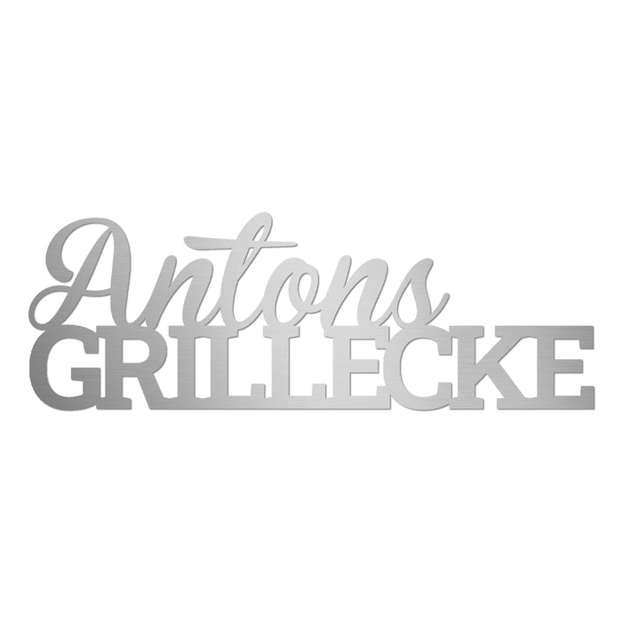 Personalisiertes Edelstahl-Grillschild "Schriftzug Grillecke"