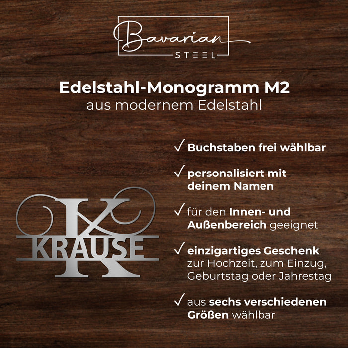 Edelstahl-Monogramm M2 - personalisiert mit deinem Namen