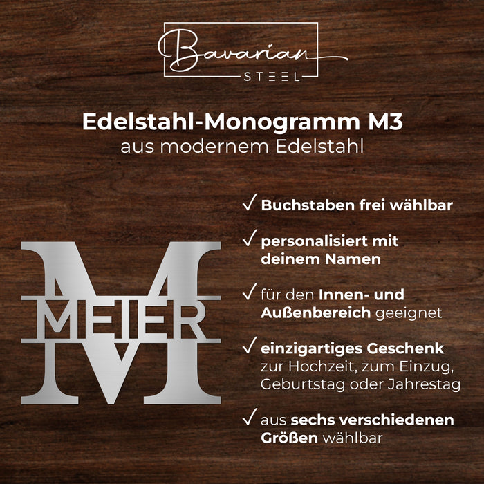 Edelstahl-Monogramm M3 - personalisiert mit deinem Namen