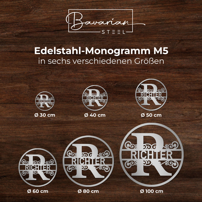 Edelstahl-Monogramm M5 - personalisiert mit deinem Namen