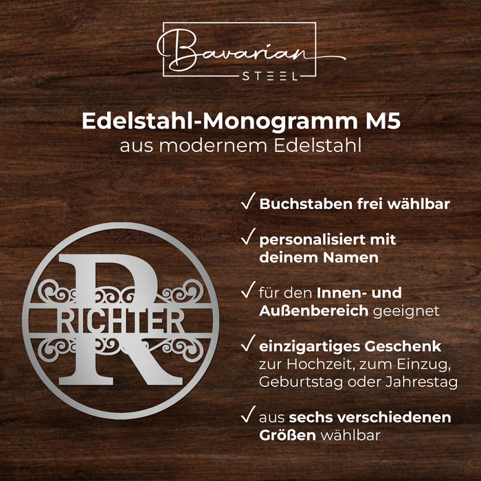 Edelstahl-Monogramm M5 - personalisiert mit deinem Namen