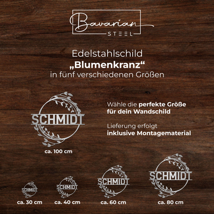 Personalisiertes Edelstahlschild "Blumenkranz"