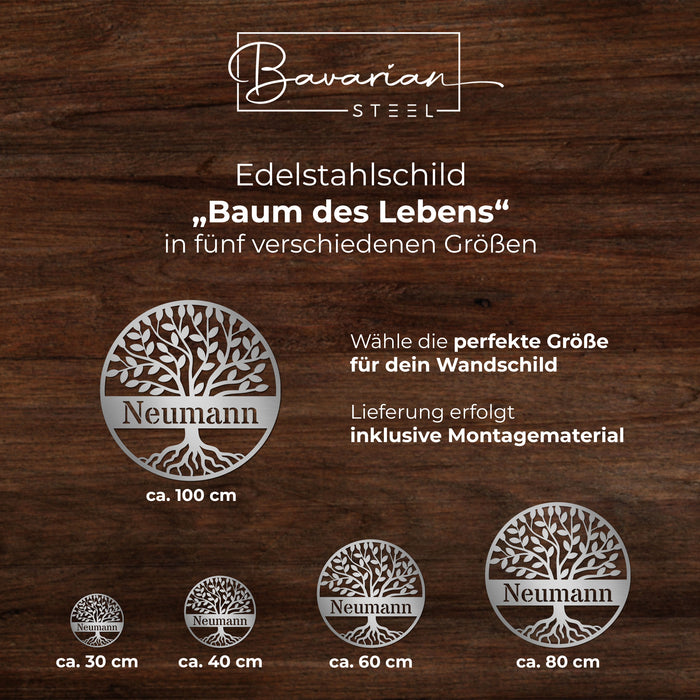 Personalisiertes Edelstahlschild "Baum des Lebens"