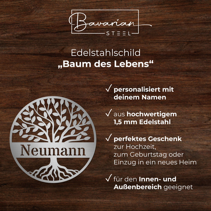 Personalisiertes Edelstahlschild "Baum des Lebens"