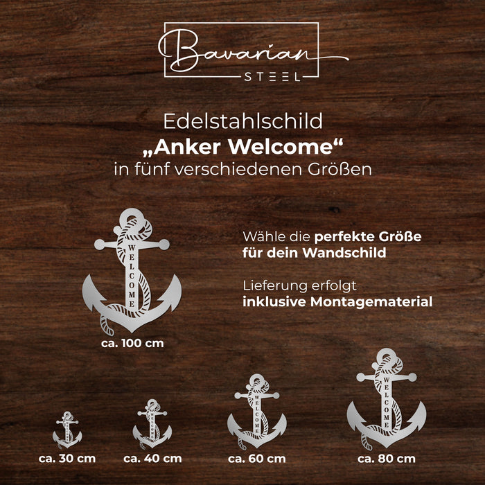 Edelstahlschild "Anker Welcome"