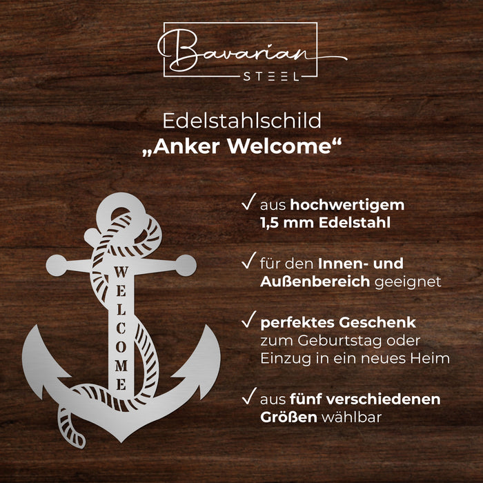 Edelstahlschild "Anker Welcome"