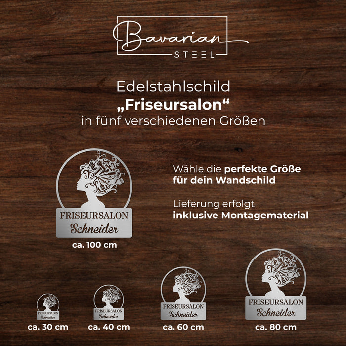 Personalisiertes Edelstahlschild "Friseursalon"