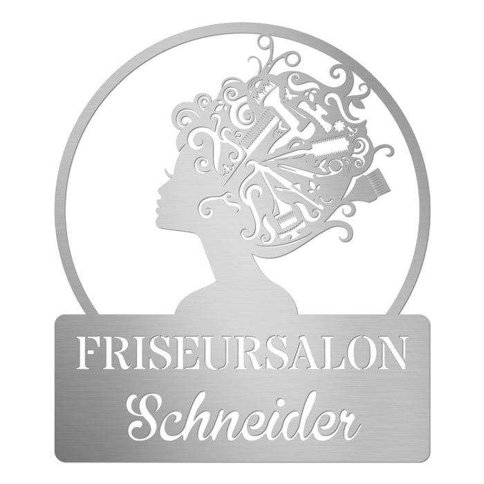 Personalisiertes Edelstahlschild "Friseursalon"