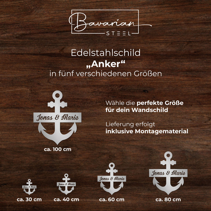 Personalisiertes Edelstahlschild "Anker"