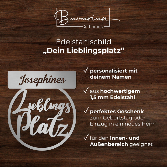 Personalisiertes Edelstahlschild "Dein Lieblingsplatz"