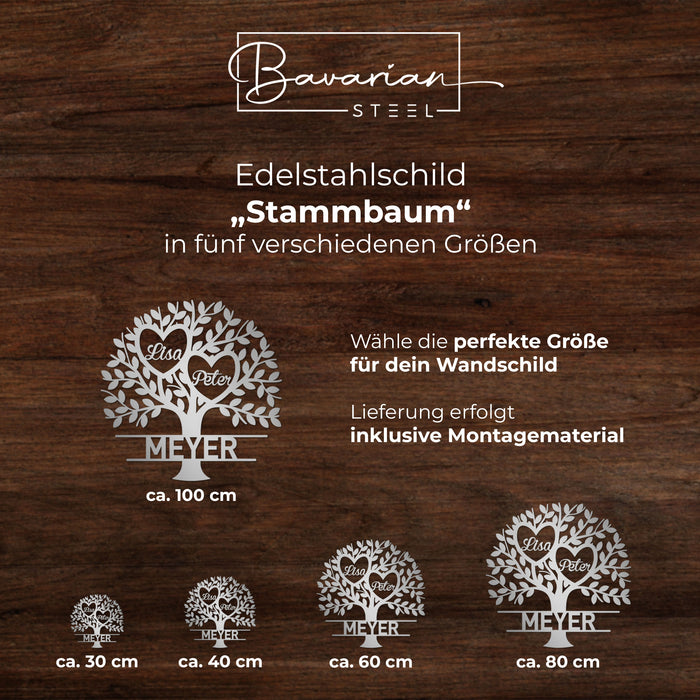 Personalisiertes Edelstahlschild "Stammbaum"