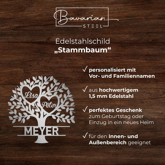 Personalisiertes Edelstahlschild "Stammbaum"