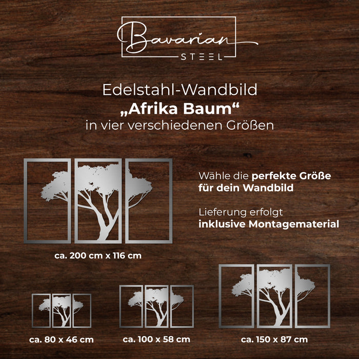 Edelstahl-Wandbild "Afrika Baum"