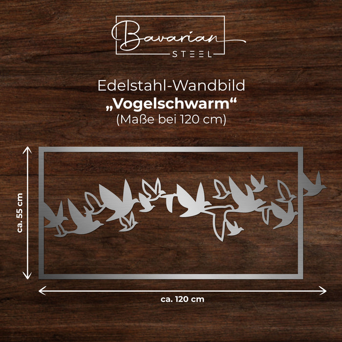 Edelstahl-Wandbild "Vogelschwarm"