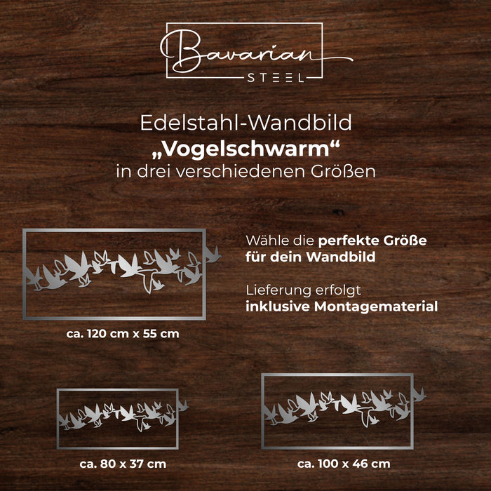 Edelstahl-Wandbild "Vogelschwarm"