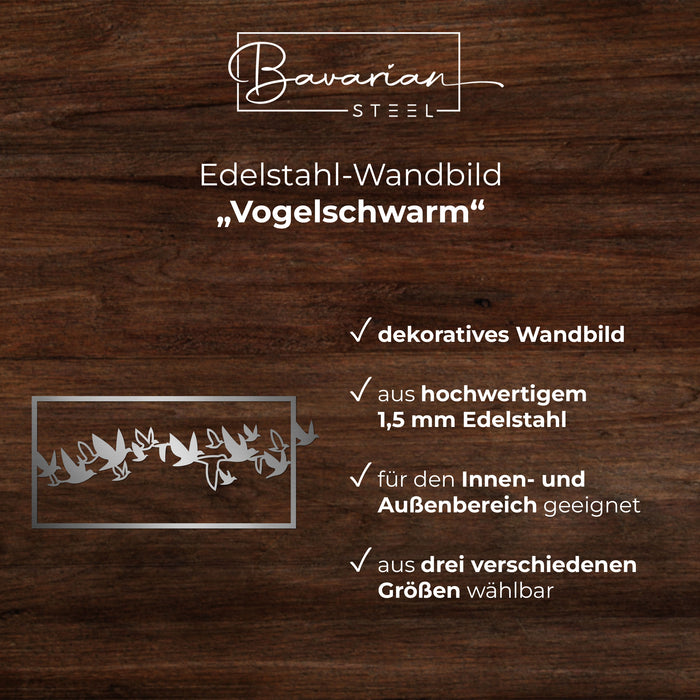 Edelstahl-Wandbild "Vogelschwarm"