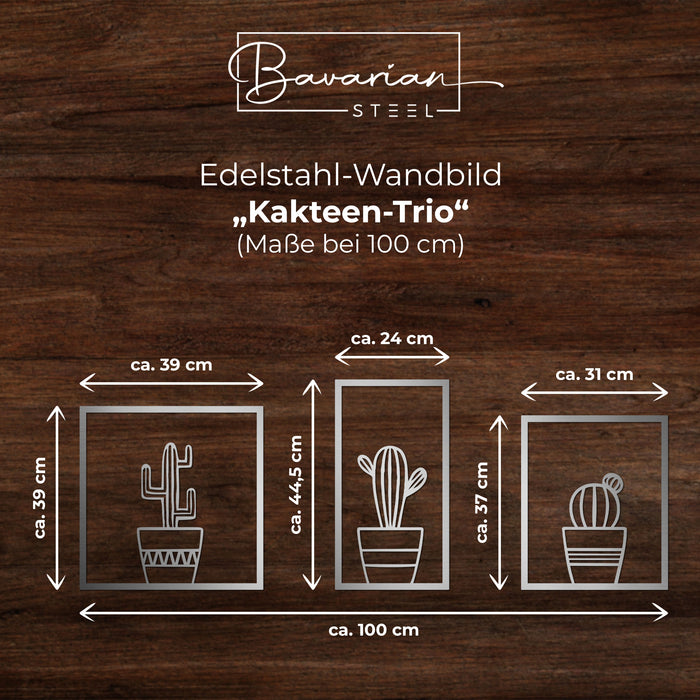 Edelstahl-Wandbild "Kakteen-Trio"