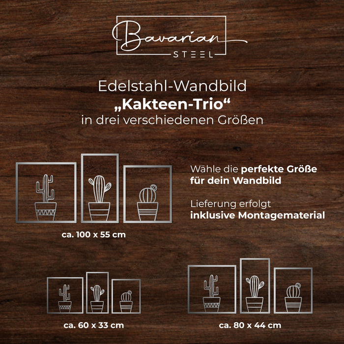 Edelstahl-Wandbild "Kakteen-Trio"