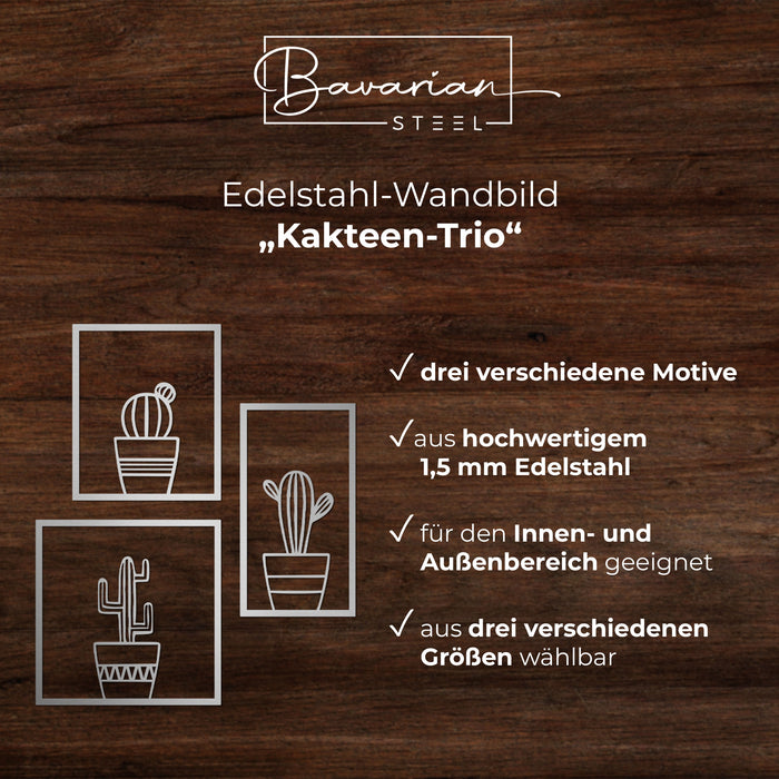 Edelstahl-Wandbild "Kakteen-Trio"